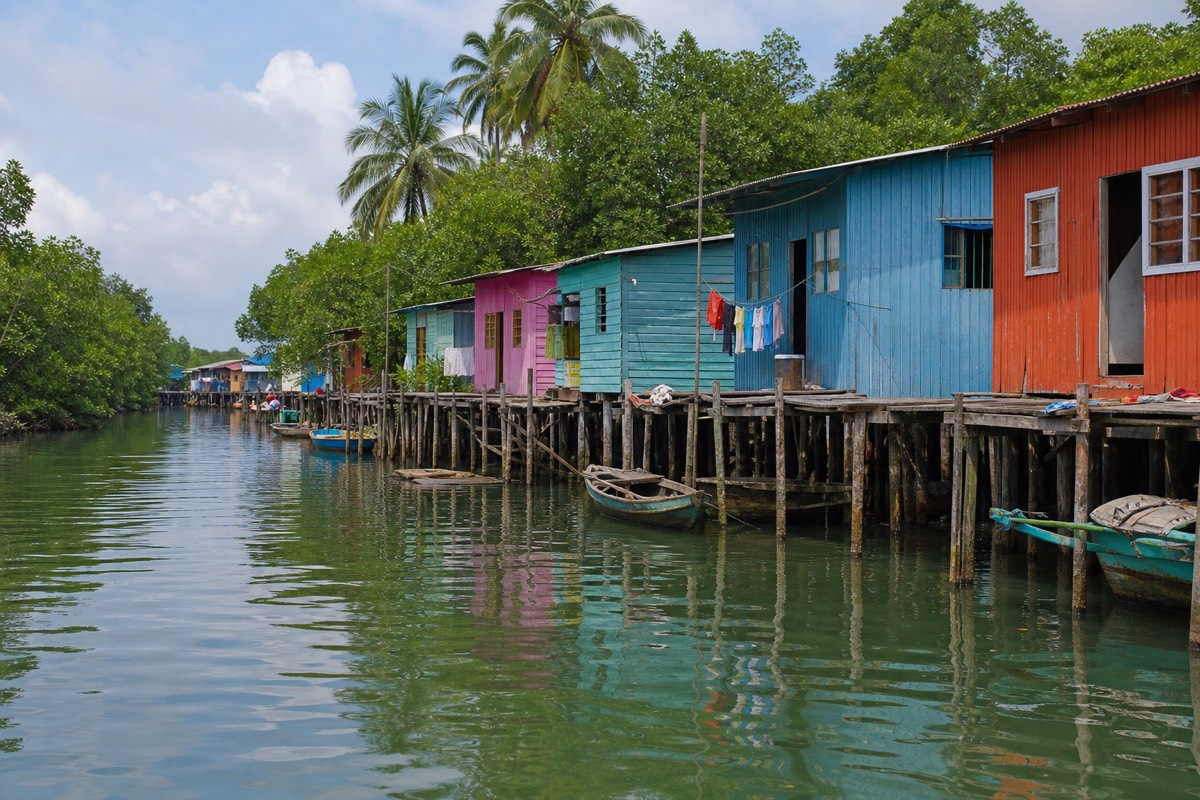 Houses built out over the water at Oak Ridge